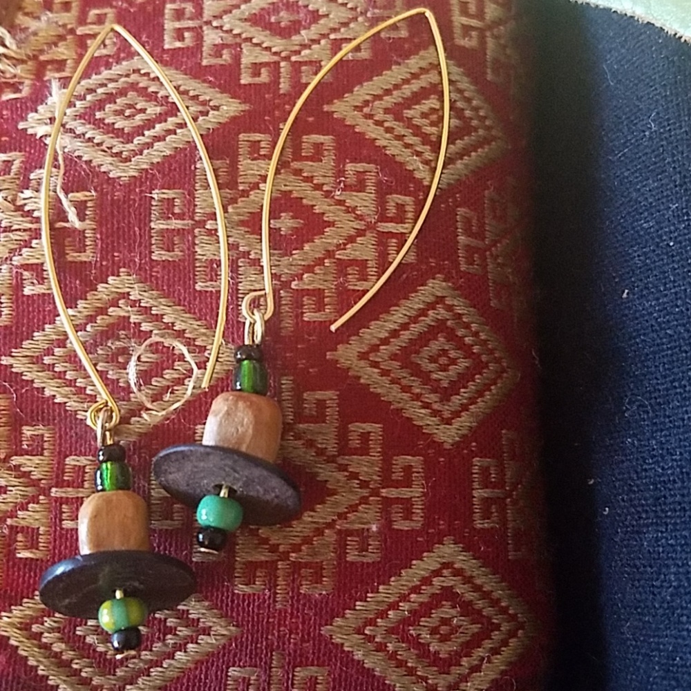Wood with Green and Coconut Earrings!